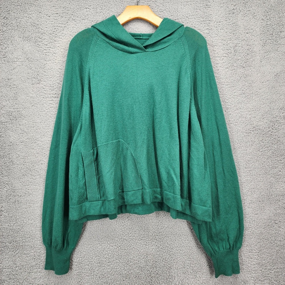 Emerald Green Merino Wool Blend Oversized Knit Hoodie Sweater Single Pocket